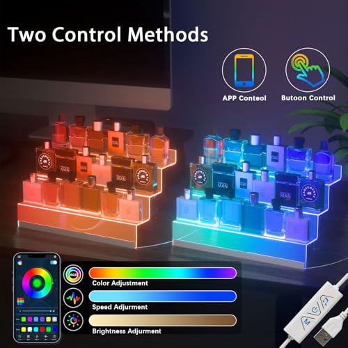 16" Acrylic Display Organizer with LED, Perfume Organizer for Women, 2 Pack | 3-Tier Cologne Organizer for Men, Perfume Stand and Display Step Shelves Holder, Clear Riser, Figures Stand, Dessert Shelf