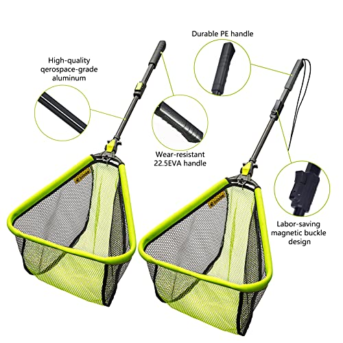 Black Paw Floating Fishing Net Foldable Telescopic Fish Landing Net with Built in Length Scale Rubber Coated for Kayak, Fly, Trout - color: B3:16" Hoop Size Green (Upgrade Telescopic Pole)