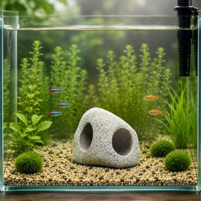 Ceramic Aquarium Rock Cave Decor, Medium, Fish Tank Hideout Ornament for Betta, Shrimp and Cichlids