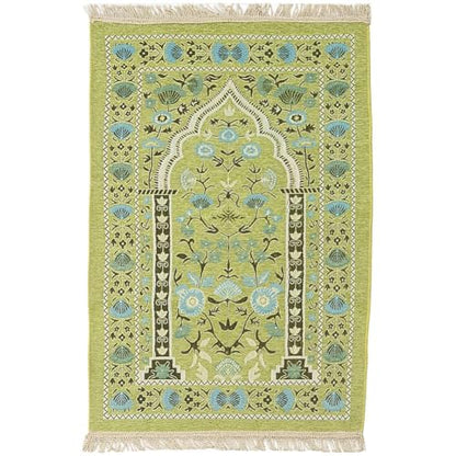 Muslim Prayer Rug, Soft Plush Thin Islamic Prayer Mat, Travel Janamaz, Sajada Tassel Praying Carpet, Ramadan Eid Hajj Gift - color: Light Green