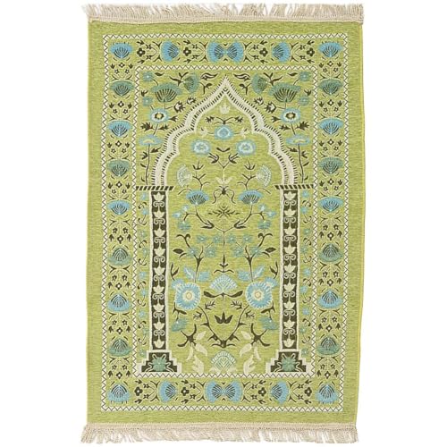 Muslim Prayer Rug, Soft Plush Thin Islamic Prayer Mat, Travel Janamaz, Sajada Tassel Praying Carpet, Ramadan Eid Hajj Gift - color: Light Green