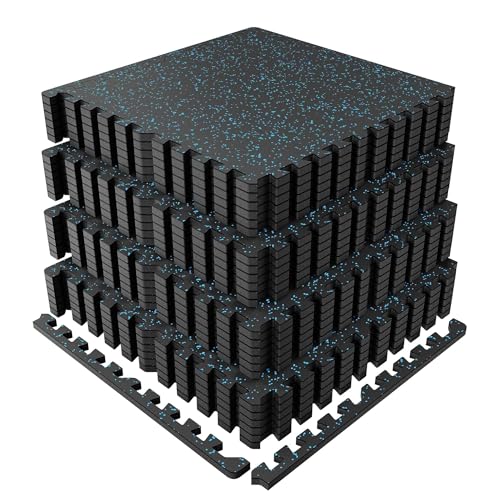 0.56-Inch Thick 96 Sq ft Exercise Equipment Mats | 24 Tiles Interlocking High-Density EVA Foam Rubber Puzzle Gym Flooring for Home Gym & Heavy Weight Workouts, 24 x 24 in Black/Blue - color: Blue, size: 24 Tiles (96 Sq Ft)