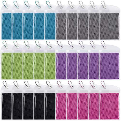 Honoson 30 Pack Cooling Towels Bulk 27"x16" Ice Cold Neck Towels Bulk, Cooling Rags Sports Towel for Hot Weather, Yoga, Golf(Gray, Rose Red, Green, Dark Gray, Purple, Blue) - color: Vibrant Color
