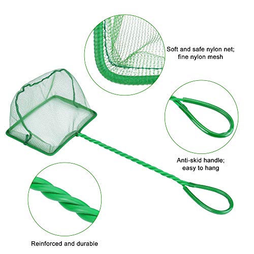 Lpraer 4in 5in 6in Aquarium Fish Net Green Fine Mesh Nylon Net Collection with 11" Long Handle Square Quick Catch Fish Net for Fish Tank - color: Green, size: 5 inch