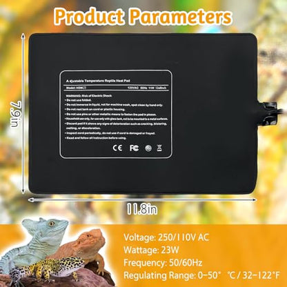 Hamiledyi Reptile Heating Pad 23W, Waterproof Under Tank Heater Mat 8x12 Inch for 30-40 Gallon Terrariums, Safe Heat Mat for Bearded Dragons, Leopard Geckos, Hermit Crabs, Snakes & Lizards