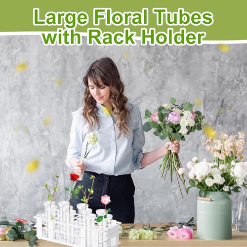 Willinglong 11 Pcs 60ml Large Floral Tubes with Rack Holder Set for Milkweed Cuttings Floral Stem Water Tubes for Fresh Flowers Raising Caterpillars Monarch Butterfly Habitat Flower Arrangements