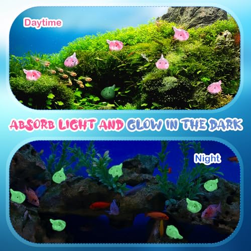 Gemscream 50 Pcs Mini Resin Animals Tiny Small Miniature Blobfish Figurine Cute Ornaments for Micro Fairy Garden Landscape Accessories Hide Crafts Decor Aquarium(Luminous) - style: Luminous