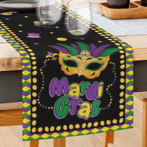 Mardi Gras Table Runner 13x72 Inches Mardi Gras Mask Purple Green New Orleans Brazil Carnival Linen Table Runners Seasonal Spring Festive Holiday Table Decoration - color: Mardi Gras Mask Table Runner