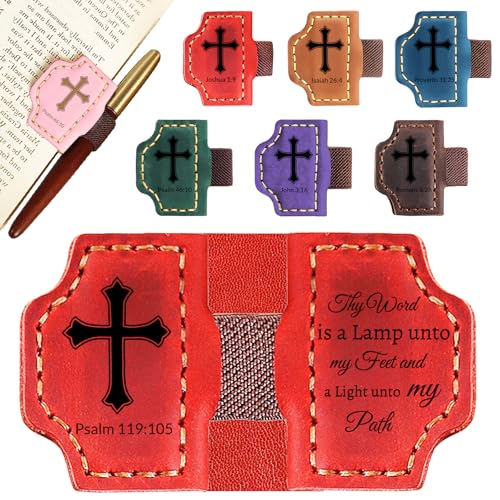 Personalized Leather Bookmark with Pen Holder - Magnetic Bible Verse Design, Christian Book Lovers Reading Accessory, for Book Lovers Men Women (Red, Psalm 119:105) - color: Red, size: Psalm 119:105