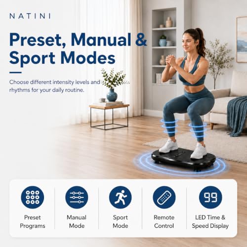 Natini Vibration Plate Exercise Machine - Power Vibrating Plate for Lymphatic Drainage,Whole Body Workout Machine for Women Weight Loss Home Fitness, - style: Flat Black