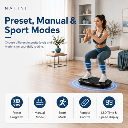 Natini Vibration Plate Exercise Machine - Power Vibrating Plate for Lymphatic Drainage,Whole Body Workout Machine for Women Weight Loss Home Fitness, - style: Flat Black