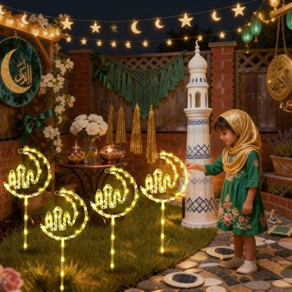 Aurelema 6 Pack Ramadan Mubarak Outdoor Decoration Lights Eid Outside Patio Pathway Landscape Lights Yard Stake Driveway Lawn Walkway Decoration Star Moon for Eid Mubarak Ramadan Party Favors Gifts