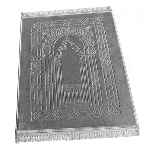 JE JOUE Luxury Islamic Prayer Mat with Tasbih Beads - Extra Thick Large Padded Sajadah for Men, Women & Kids, Soft Non-Slip Muslim Prayer Rug for Eid, Ramadan, Travel(31 "x 47",Grey) - color: Grey