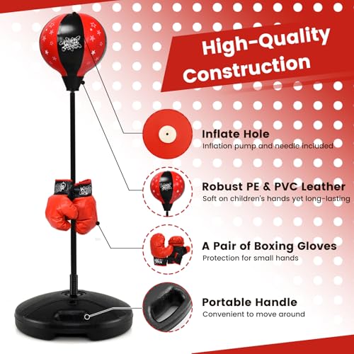 Goplus Punching Bag for Kids, Height Adjustable Reflex Bag with Boxing Gloves for Teens Children Ages 3 4 5 6 7 8+ Years Old Boys Girls, Inflatable Boxing Equipment for Christmas Birthday