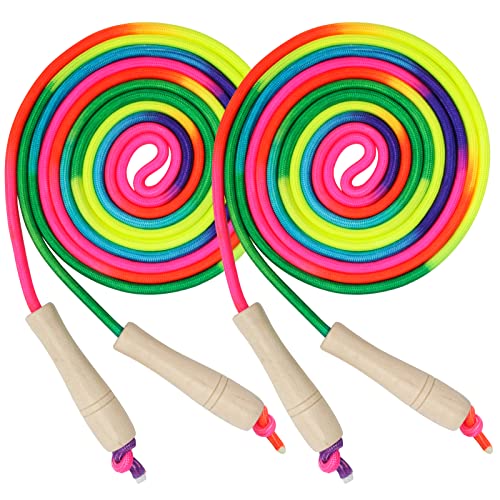 Coolrunner 16 FT Long Jump Rope(2 PACK), Double Dutch Jump Ropes, Soft Beaded Skipping for Kids Adults, Plastic Segmented Long Enough for 4-5 Jumpers - color: Rainbow