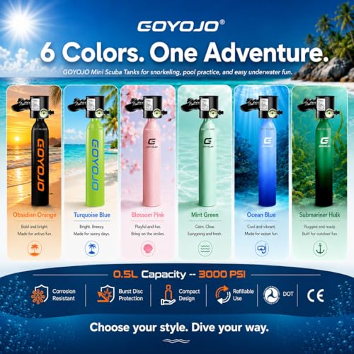 GOYOJO Mini Scuba Tank, Portable Diving Lung Air Tank with DOT Certified | Refillable Emergency Backup Pony Bottle for Snorkeling, Underwater Breathing, Training - color: 0.5L Black & Green
