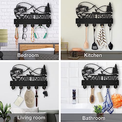 MAYJOYDIY Wood Fish Coat Rack, 5 Alloy Hooks, Wall Mounted, 11.8x8inch, Fishing Theme, Art Deco Style, Hallway Entryway Kitchen Gift - color: Fish