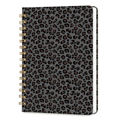 Lined Spiral Journal Notebook, A5 College Ruled Spiral Notebook for Women, Hardcover with Elegant Design for Work and Note-Taking, 5.5 * 8.25 inch, 160 Pages, Leopard Print - color: Leopard Print 1