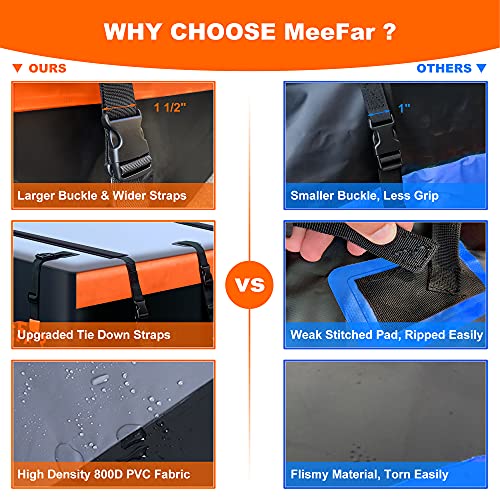MeeFar Rooftop Cargo Carrier Car Roof Bag 21 Cubic Feet 100% Waterproof Car Top Carrier, Fits All Vehicle with/Without Rack,Include Anti-Slip Mat,10 Reinforced Straps,6 Door Hooks,Luggage Lock - size: 21 Cubic Feet