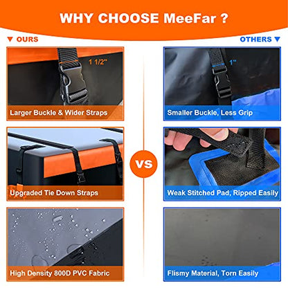 MeeFar Rooftop Cargo Carrier Car Roof Bag 21 Cubic Feet 100% Waterproof Car Top Carrier, Fits All Vehicle with/Without Rack,Include Anti-Slip Mat,10 Reinforced Straps,6 Door Hooks,Luggage Lock - size: 21 Cubic Feet