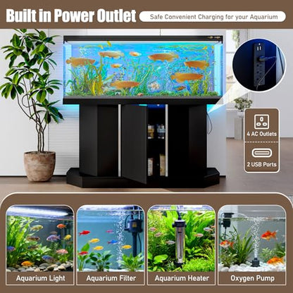 Modern 55-75 Gallon Fish Tank Stand w/ Power Outlet (4 AC & 2 USB Ports) – Heavy Duty Aquarium Stand, 880LBS Capacity, Cabinet Storage for Turtle Tank & Reptile Terrarium, (Black)