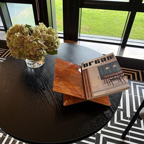 Wood Grain Acrylic Book Stand, X-Shaped Open Book Display Stand & Cookbook Holder for Kitchen Counter, Coffee Table, Bible, Quran, Magazines, Textbooks, Recipes
