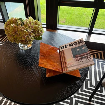 Wood Grain Acrylic Book Stand, X-Shaped Open Book Display Stand & Cookbook Holder for Kitchen Counter, Coffee Table, Bible, Quran, Magazines, Textbooks, Recipes