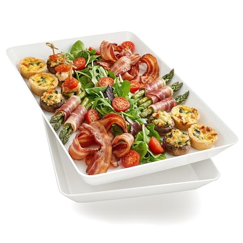 Serving Tray Platter, 2 Pcs Food Tray for Veggie Fruit Snack Dessert Cookie, Food Trays for Party Supplies Display, Plastic Platters for Serving Food, Large White Trays, BPA Free - color: White, size: 16.0'' x 11'' (2 Pack)