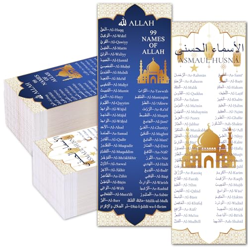 150 Packs 99 Names of Allah Bookmarks Reflecting on The Names of Allah Arabic English Bookmark Muslim Islamic Arabic Gifts for Women Men Quran Learning