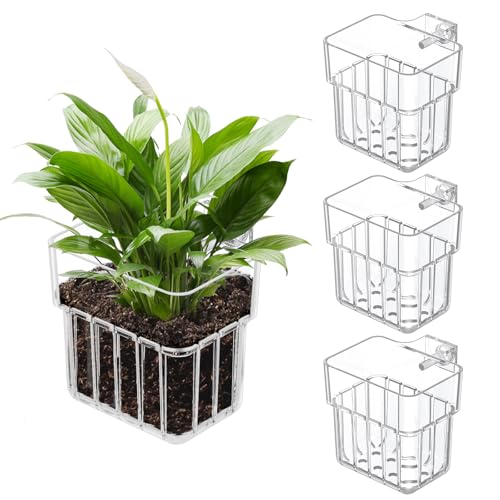 Pawfly Clear Acrylic Aquarium Plant Holder for Fish Tanks, Fish Tank Plant Pot for Water Feature Decoration, Top Hanging Fish Tank Planting Holder with Hook, 4 Pcs - size: 4 Pcs