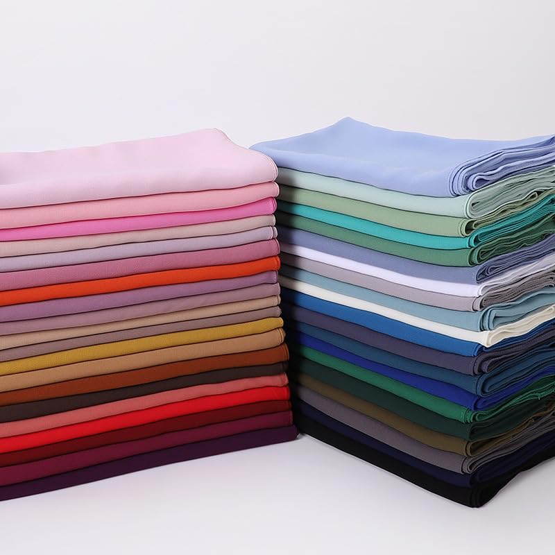 43 Inch Large Chiffon Square Hijab Hair Scarf for Muslim Shawls Headscarf for Women Bandana Turban Wrap Scarves - color: 10+32+34+37+40