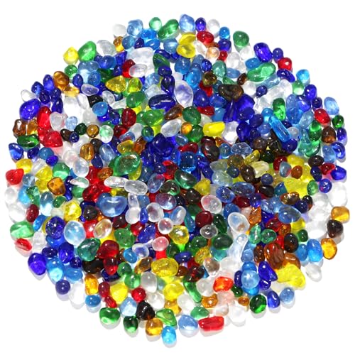QYGL Colorful Clear Glass Pebbles, 0.55 lb Sea Glass Stones for Vase Fillers | Tumbled Transparent Glass Gemstones for Fish Tank Gravel, Aquarium Rocks, DIY Crafts, Plant Pots, Wedding & Home Decor - color: Colorful