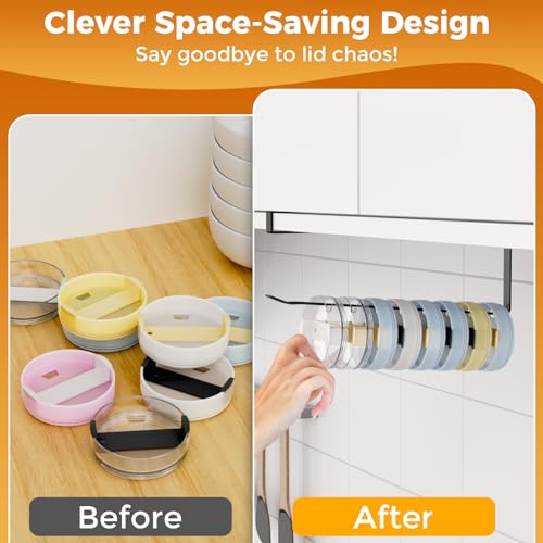 Quehun Tumbler Lid Organizers, Ample Lid Capacity Up to 15 Lids, No Adhesive No Drill Tumbler Lid Organizer Holder Inside Cabinet, Space-Saving Tumbler Cup Lid Holder Organizer