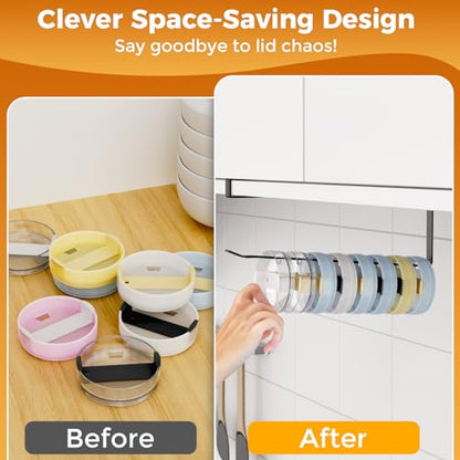 Quehun Tumbler Lid Organizers, Ample Lid Capacity Up to 15 Lids, No Adhesive No Drill Tumbler Lid Organizer Holder Inside Cabinet, Space-Saving Tumbler Cup Lid Holder Organizer