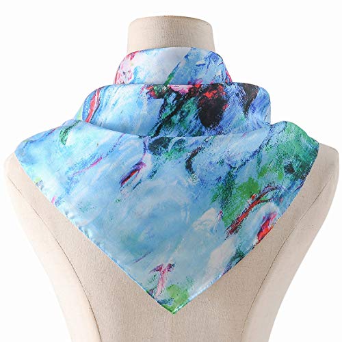 100% Mulberry Silk Scarf-Printed or Solid Color 35” Square Large Silk Hair Head Wrap Scarf With Gift Box Package - color: I Pattern: Blooming Candock