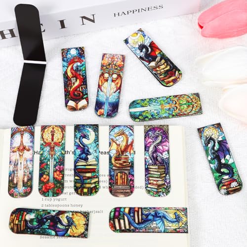 Dragon Sword Bookmark Magnetic Gifts - Wxiben 30 Pcs Stained Glass Window Dragon Bookmarks Magnets Fantastic Book Marks Page Marker Clip Gift for Women Men Students Teacher Reading Bookish - style: Dragon Sword
