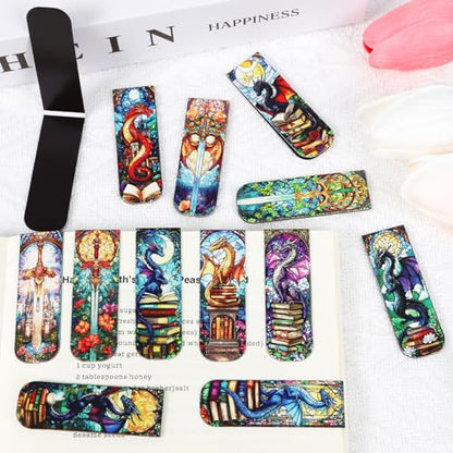 Dragon Sword Bookmark Magnetic Gifts - Wxiben 30 Pcs Stained Glass Window Dragon Bookmarks Magnets Fantastic Book Marks Page Marker Clip Gift for Women Men Students Teacher Reading Bookish - style: Dragon Sword