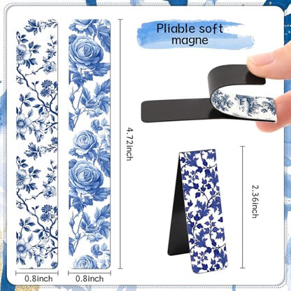 Chinoiserie Magnetic Bookmarks Gifts - 30 PCs Blue and White Book Marks Reading Women Bulk Floral Bird Tree Aesthetic Magnet Page Markers Clip Birthday Back to School World Book Day Decor - style: Chinoiserie