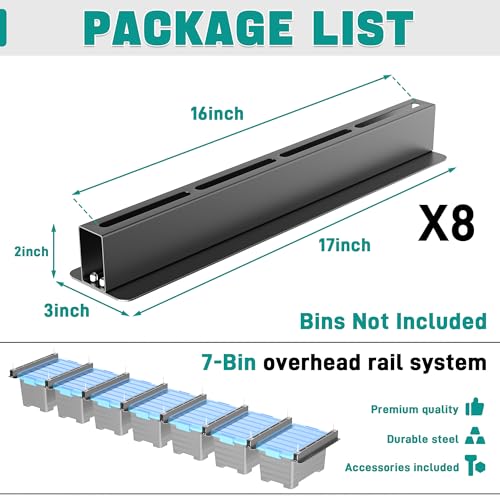 EVERHANGER Ceiling Storage Rack, Heavy Duty Overhead Storage Rack for Garage, Adjustable Ceiling Bin Storage System, 8 Sets for 7 Bins, 16 Inch - style: For 7 Bins