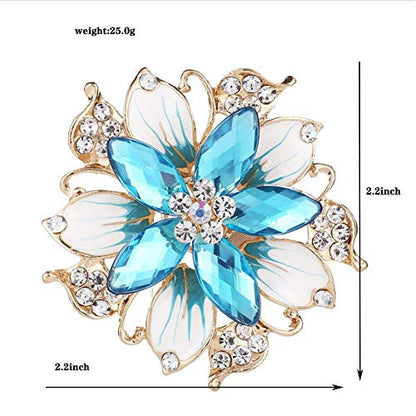 Crystal Pearl Flower Brooches Pins Fashion Beautiful Created Rhinestone Floral Brooch Good Idea for Party Dance Wedding Banquet for Elegant Women Girl - color: Blue Crystal Brooch