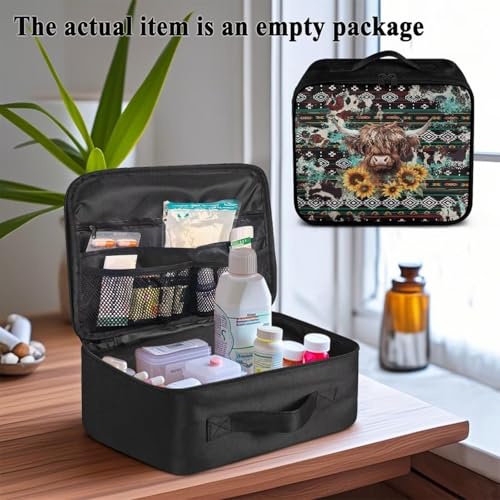 Gomyblomy Aztec Highland Cow Print First Aid Kit Bag Empty Portable First Aid Kits for Business Travel Medium Emergency Medical Kit for Cars Home Medicine Bag Medical Supplies Bags - color: Aztec Highland Cow-add