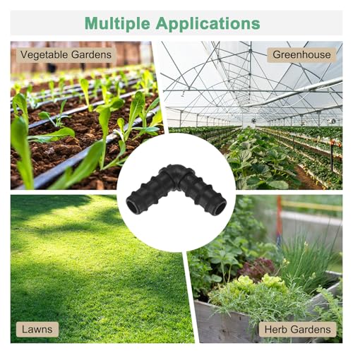 M METERXITY 10-Pack Drip Irrigation Barbed Fittings, for 3/8 Inch Elbows Tubing Connector Plastic Coupling Irrigation Parts for Garden/Greenhouse/Aquarium/Flower Pot, Drip Pipe Accessories - style: Elbow