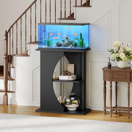 MAHANCRIS 10 Gallon Fish Tank Stand, Wooden Aquarium Stand with 3-Tier Storage Shelves, Heavy Duty Turtle Reptile Terrarium Tank Stand for Home Office, 23.6" L x 11.8" W x 29.9" H, Black FTBK7601 - color: Black