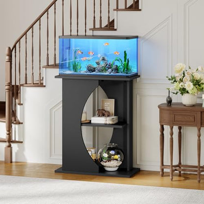 MAHANCRIS 10 Gallon Fish Tank Stand, Wooden Aquarium Stand with 3-Tier Storage Shelves, Heavy Duty Turtle Reptile Terrarium Tank Stand for Home Office, 23.6" L x 11.8" W x 29.9" H, Black FTBK7601 - color: Black