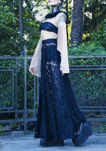 KUOIN Women's Long Flowy Bell Sleeves, Detachable Goth Arm Mesh Gloves for Wedding Party Renaissance Costume Accessories - color: White Elastic