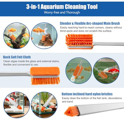DaToo Small Glass Aguarium Cleaning Tool Algae Scraper for Acrylic Aquariums Fish Tank Cleaner Brush (Longer Size) - size: 17.3in