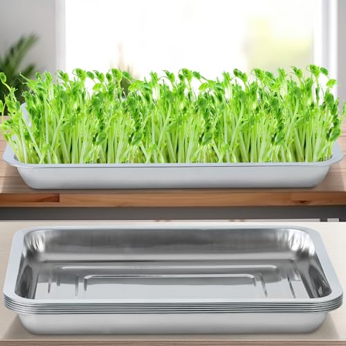 6 Pack Seed Starter Tray 13.78x 10.24x 1.38Inch Plant Germination Trays Stainless Steel Seed Sprouting Trays Microgreens Growing Trays