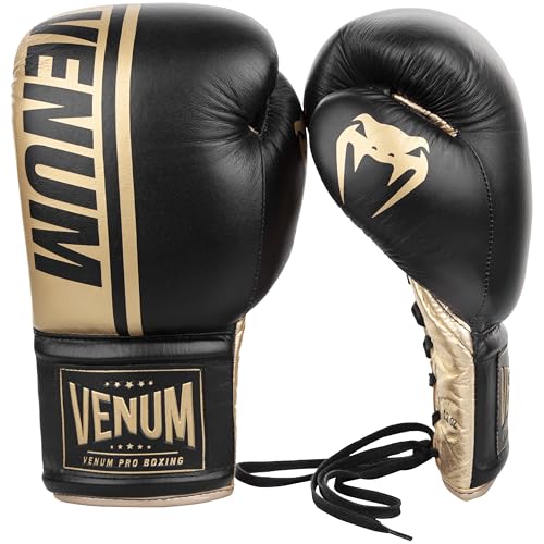 Venum Shield Pro Boxing Gloves - color: Black/Gold, size: 12oz, style: Laces