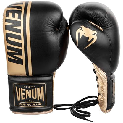 Venum Shield Pro Boxing Gloves - color: Black/Gold, size: 18oz, style: Laces