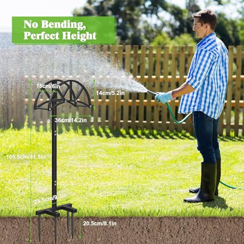 Mr IRONSTONE Heavy Duty Freestanding Garden Hose Stand With 4 Ground Spikes, Upgraded Stainless Steel Hardware Water Hose Holder, Black
